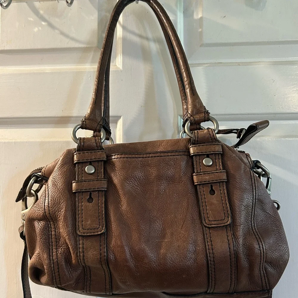 Fossil Brown Leather Satchel with Removable Strap - Picture 5 of 8